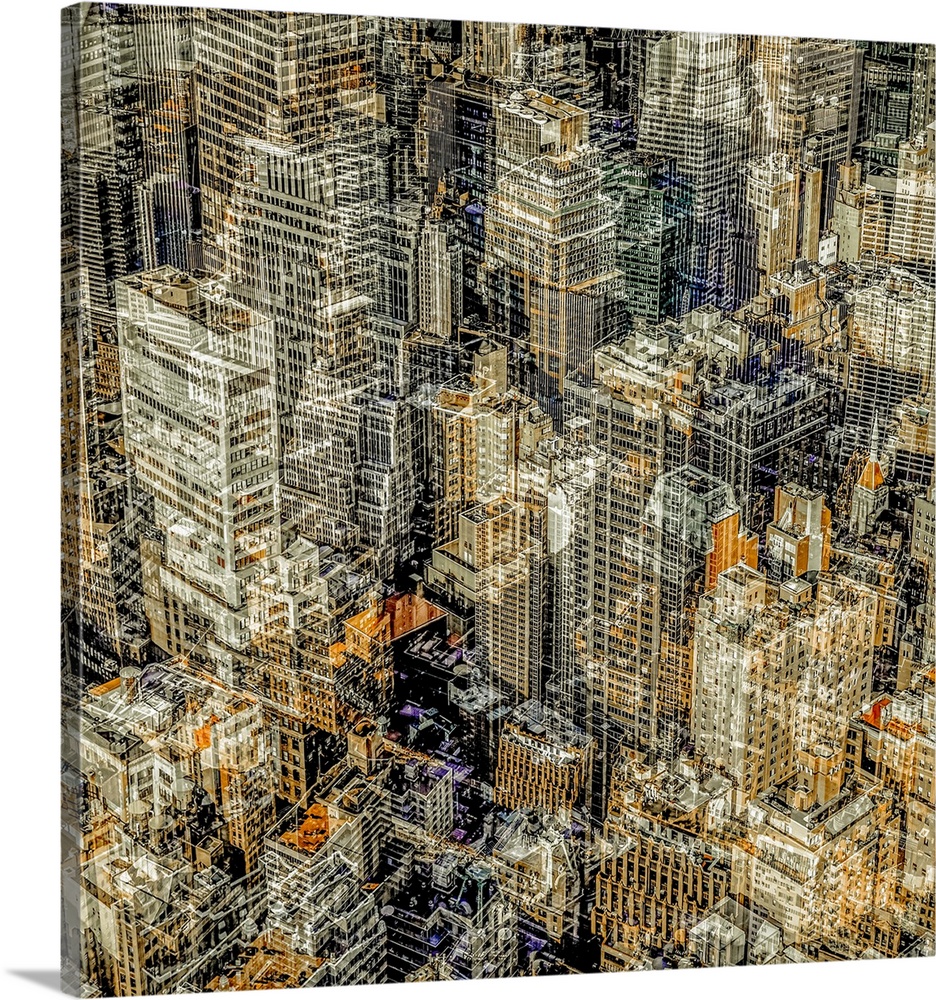 United States, New York City, Manhattan from above, multi-exposures.