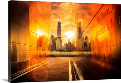 USA, New Jersey, 9-11 Memorial In Liberty State Park At Sunrise With Freedom Tower