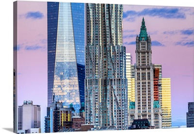 USA, New York City, Brooklyn, The Freedom Tower, Beekman Tower, Trump Building At Dawn