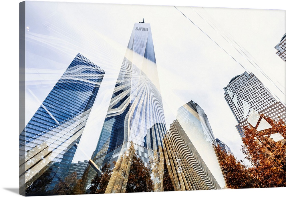 USA, New York City, Manhattan, Lower Manhattan, One World Trade Center, Freedom Tower, Twin Towers in reflection Freedom T...