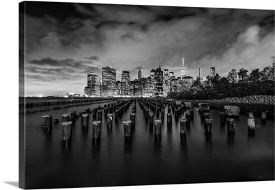 USA, New York City, Skyline With Freedom Tower, View From Brooklyn Bridge Park At Night