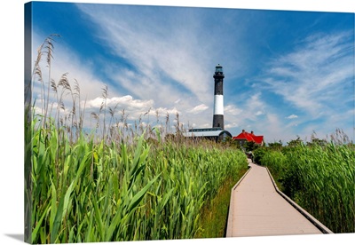USA, New York, Long Island, Path To The Fire Island Lighthouse Surrounded By Beach Grass