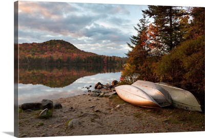 USA, Vermont, New England, Canoes Next To Kettle Pond In Groton State Forest