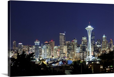 Washington, Seattle, Skyline with Space Needle at night