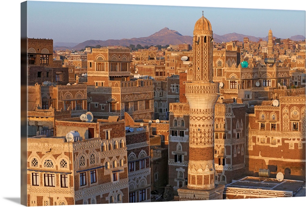 Yemen, North Yemen, Sanaa, Old Town, elevated view