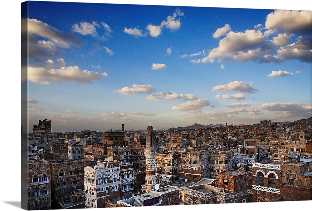 Yemen, North Yemen, Sanaa, Panoramic view of the old city of Sana'a
