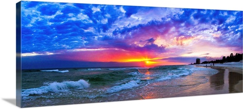 Amazing Beach Sunset Panorama-Waves Blue Clouds | Great Big Canvas