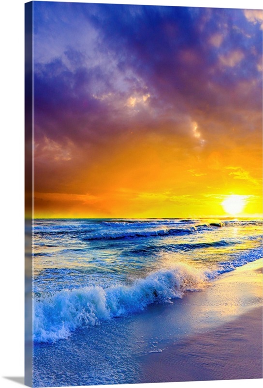 Beach-Sunset-On-Canvas-Orange-Purple-Ocean-Sunset- | Great Big Canvas