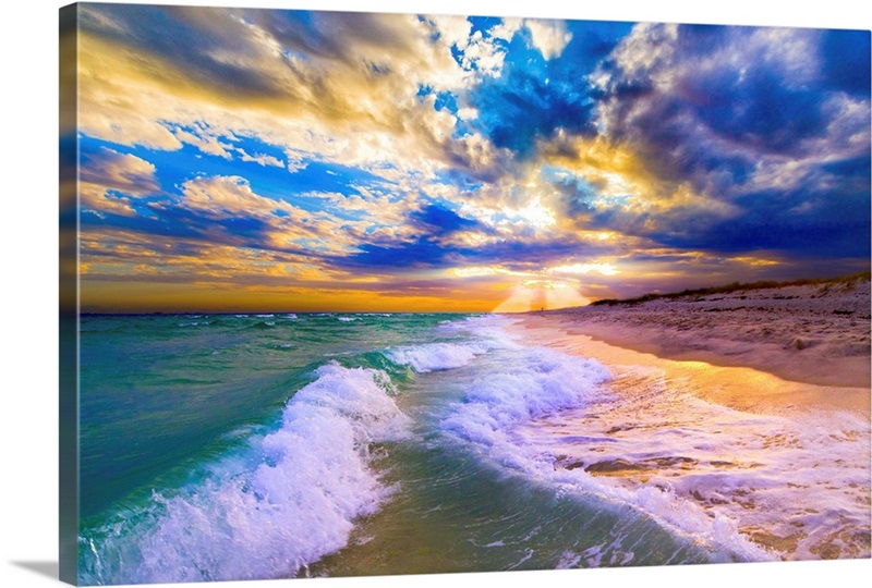 Beautiful Blue Beach Sunset Blue Clouds And Waves | Great Big Canvas