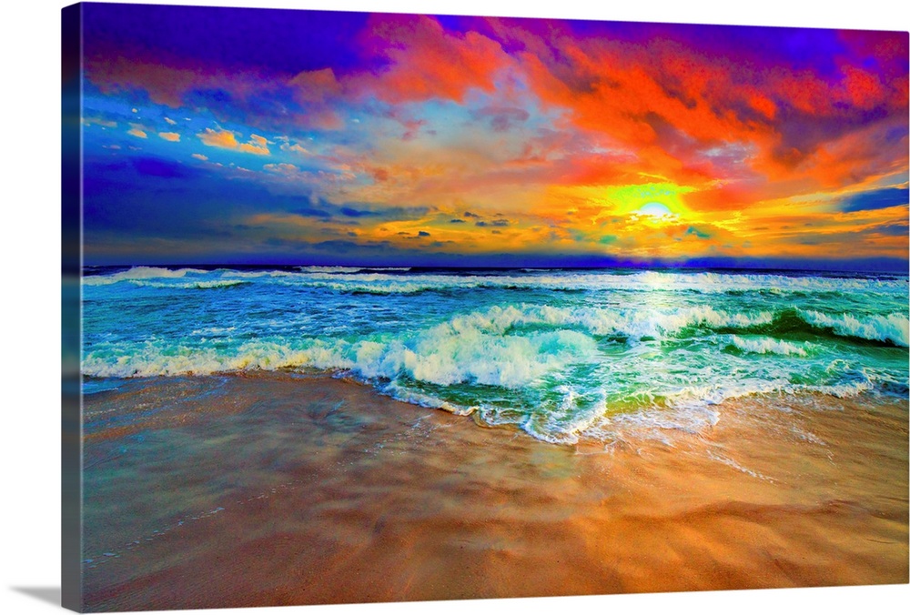This beautiful ocean sunset is a vibrant red landscape. This is part of the colorful beach photography collection with a b...