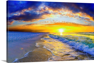 Beautiful Orange Ocean Sunrise Waves Photography