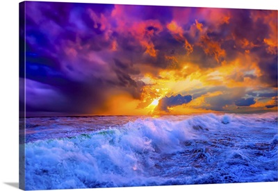 Blue Red Purple Golden Ocean Sunset