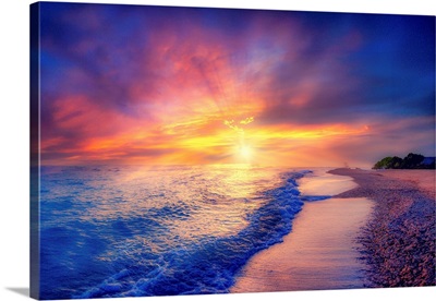 Calm Purple And Blue Reflection At Sunset