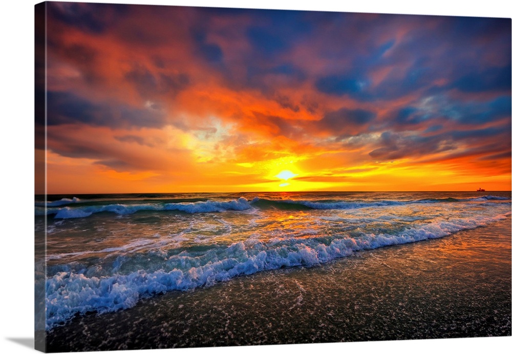 Colorful Fiery Red Blue Beach Sunset