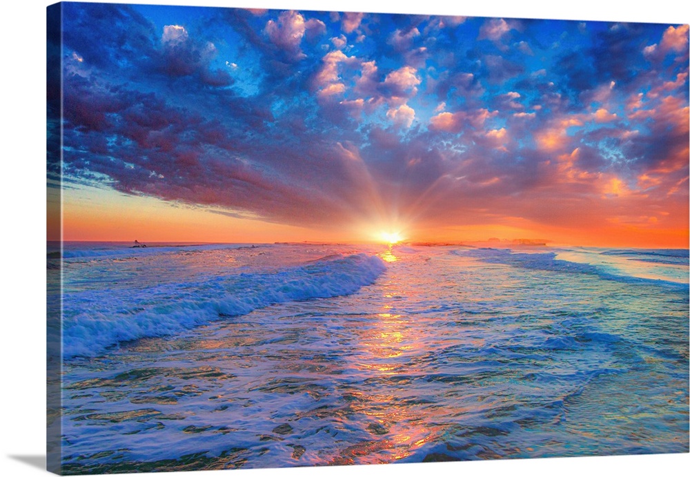 Glassy Shore With Blue And Yellow Ocean Sunset