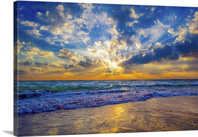 Golden Blue Sunray Sunlit Beach Sunset