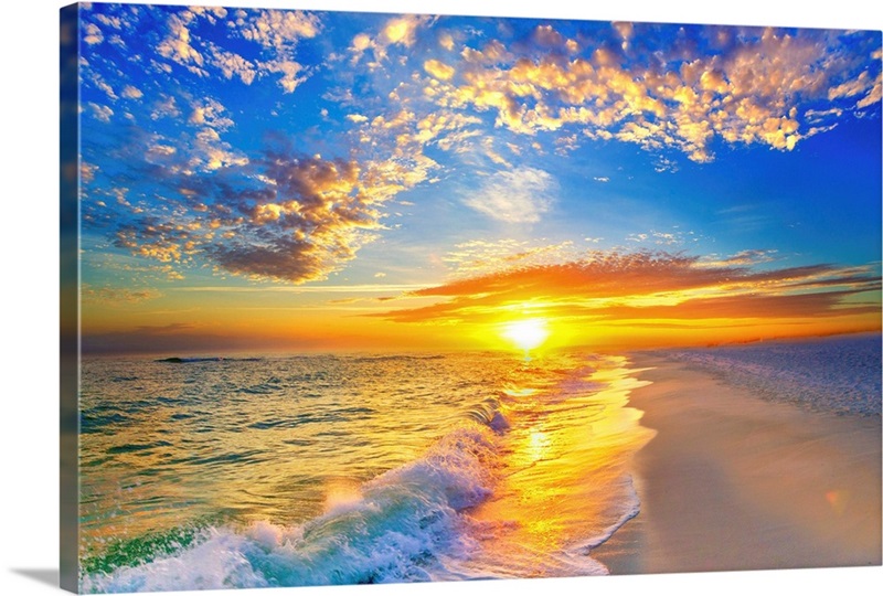 Golden Sunset Beach Blue Sky | Great Big Canvas