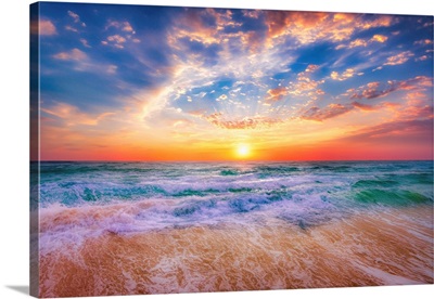 Heavenly Blue Waves At Sunset