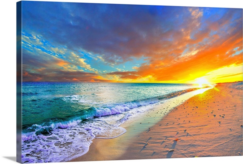 Orange Sunset Beach Turquoise Ocean | Great Big Canvas