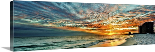 Panoramic Sunset Red Ray Blue Sky | Great Big Canvas