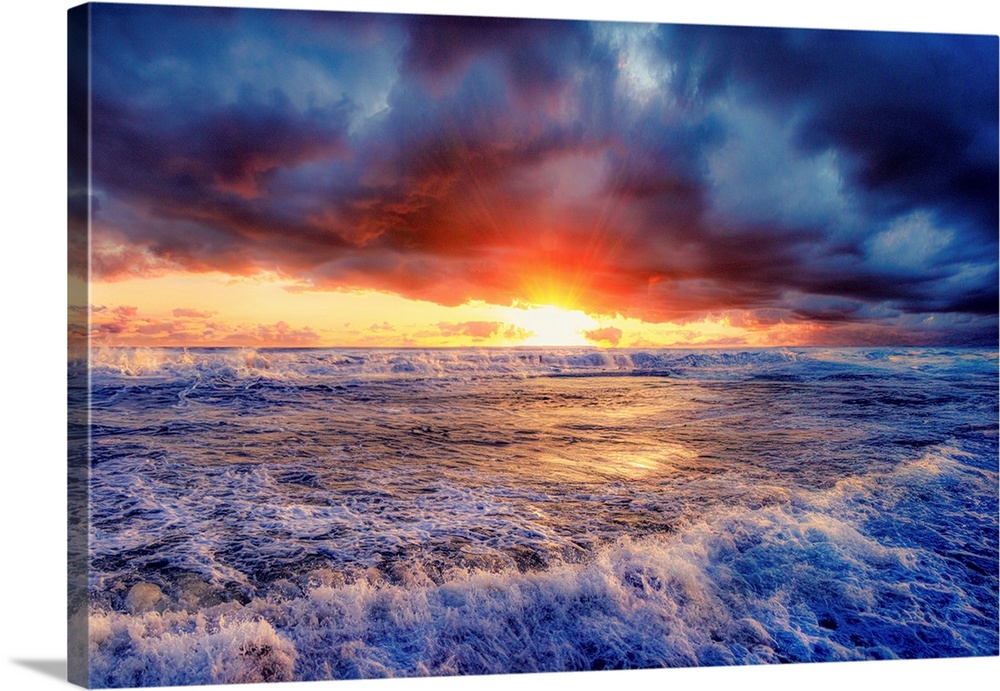 Pink Clouds And Granite Waves At Sunset