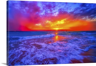 Pink Fiery Red Orange Blue Beach Sunset