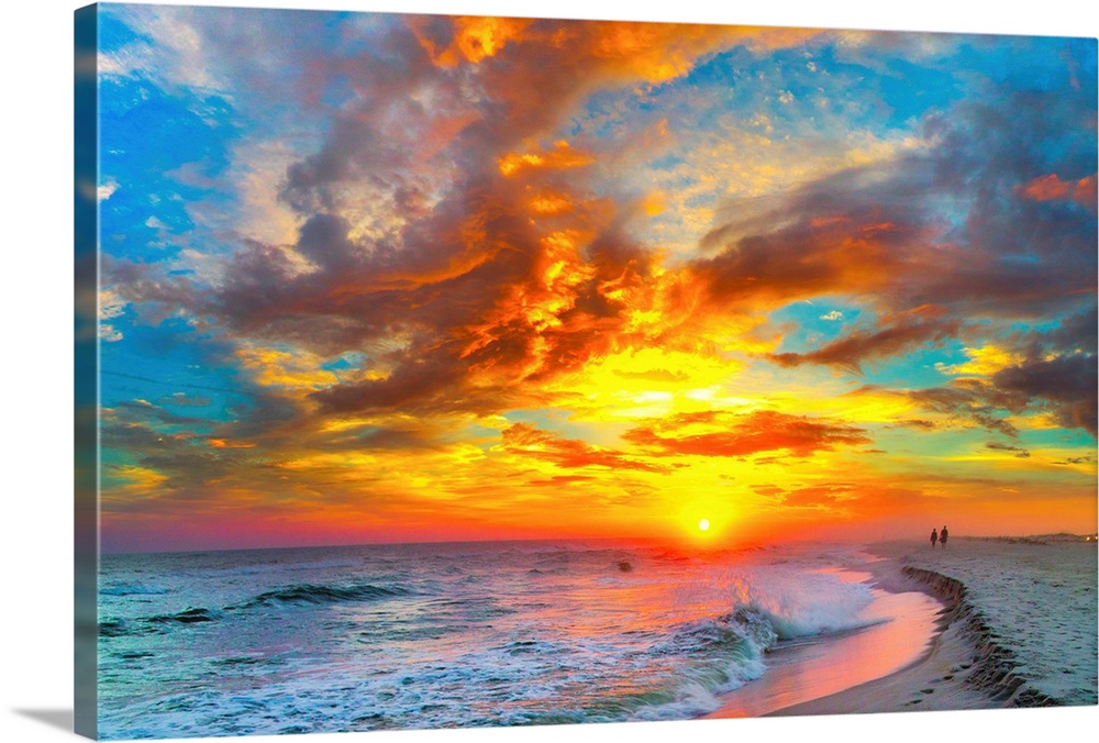 Dark red and orange sunset on the beach. Landscape taken on Navarre Beach, Florida.