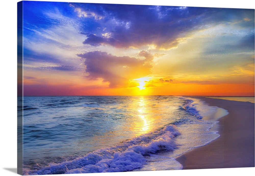 Serene Green And Yellow Ocean Sunset