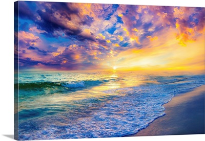 Soft Blue And White Ocean Sunset