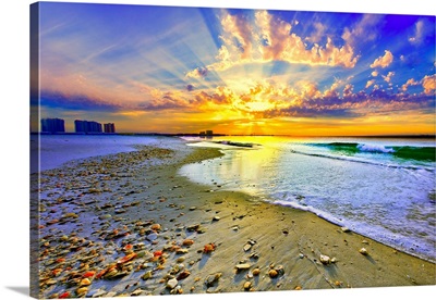 Sun Rays Sunset Beach Shells Landscape