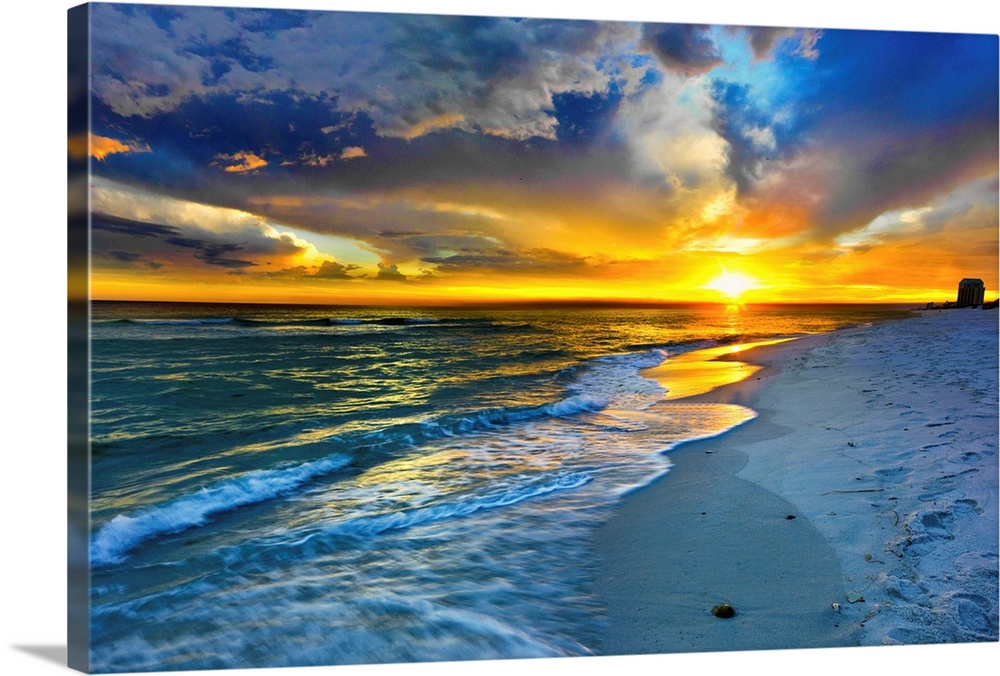 Blue Sunset Seascape on a Florida beach. Landscape taken on Navarre Beach, Florida.