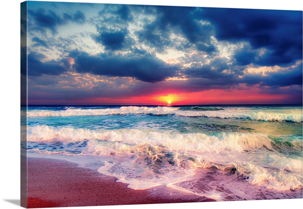 Swirling Sea With Yellow And Blue Ocean Sunset