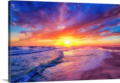 Vibrant Yellow And Red Sunburst Ocean Sunset