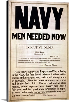 1917 recruitment poster for the US Navy.  After Wilson's April 1917 entry into WWI