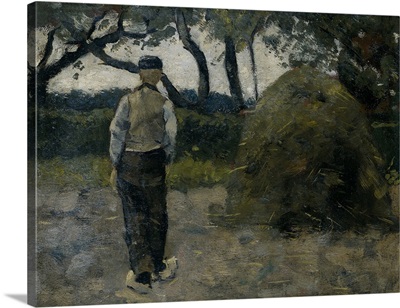 A Farmer standing near a Hay-Stack, 1889. Dutch painting, oil on canvas