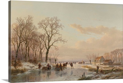 A Frozen Canal Near the River Maas, by Andreas Schelfhout, 1867