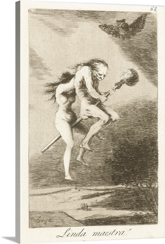 A Good Mistress, by Francisco Goya, 1797-99, Spanish print, drypoint, etching, on paper. Witches, old and a young apprenti...