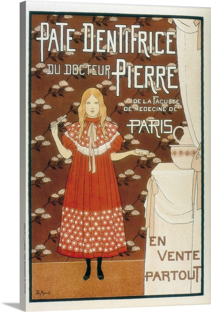 Advertisement sign for Pate dentifrice du Dr.Pierre, 1896. Art Nouveau. Engraving. -