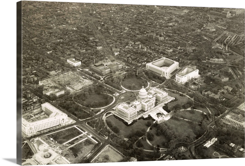 Aerial photo of Capitol Hill, May 1, 1932, with a view of the U.S. Capitol and vicinity. View to the northeast includes Li...