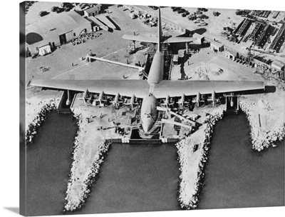 Aerial view of Hughes Flying-boat seaplane under construction