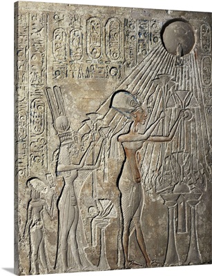 Akhenaten and his Family to the Aten, Relief in alabaster. ca. 1362 BC. Egypt