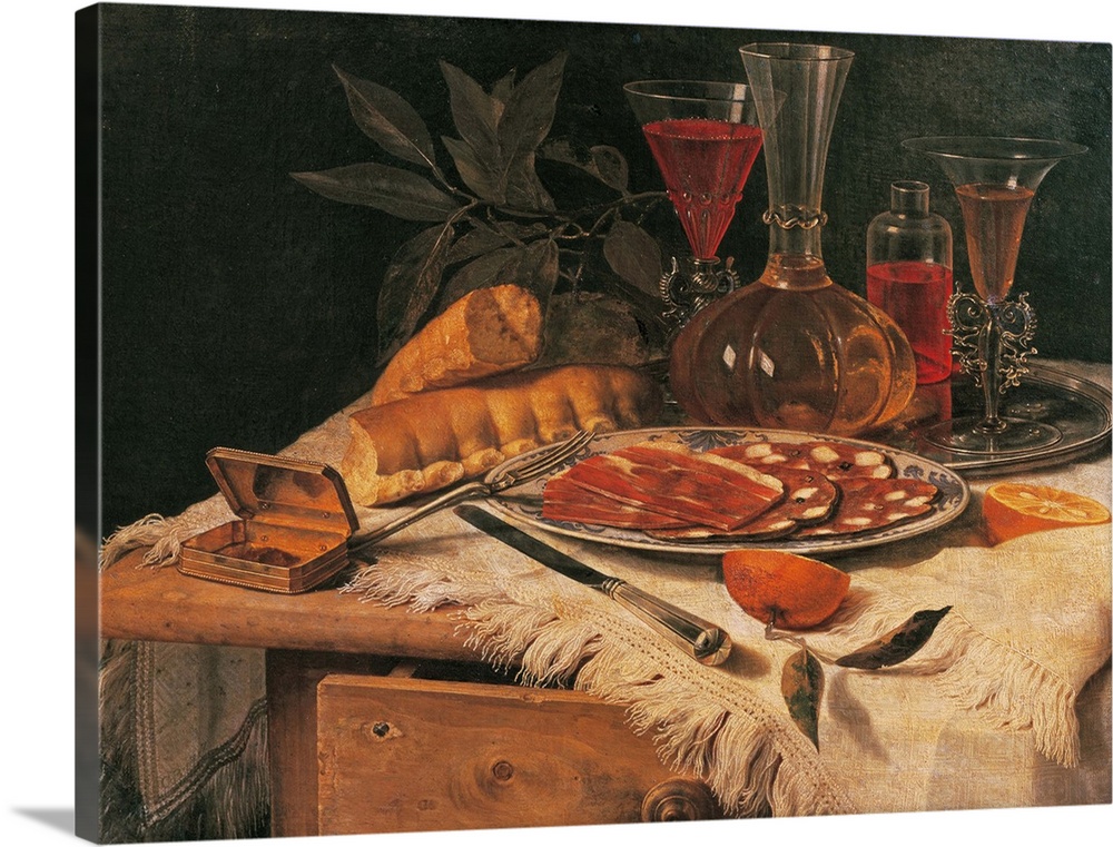 An Elegant Snack, by Christian Berentz, 1717, 18th Century, oil on canvas, - Italy, Lazio, Rome, Palazzo Corsini, National...