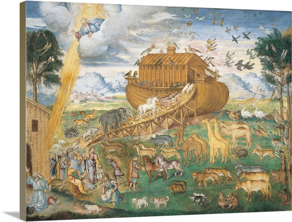 The Animals Enter Noahs Ark, by Aurelio Luini, 1555 about, 16th Century, fresco, - Italy, Lombardy, Milan, San Maurizio al...