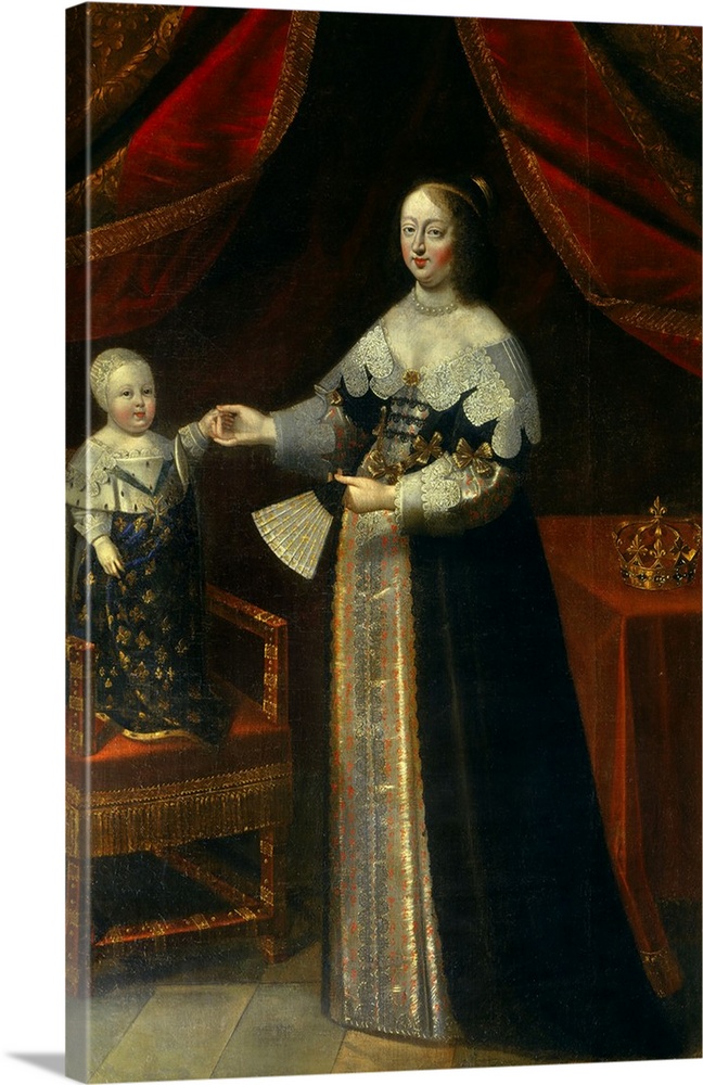 French School. Full length Portrait of Anne of Austria, Queen of France, with Louis XIV as a Child. Cambord, musee du Chat...