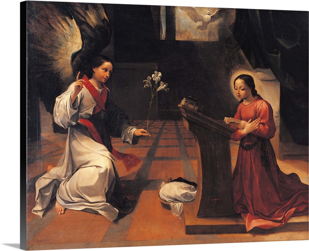 Annunciation, by Ludovico Carracci, 1585 about, 16th Century, oil on canvas, cm 182,5 x 221 - Italy, Emilia Romagna, Bolog...