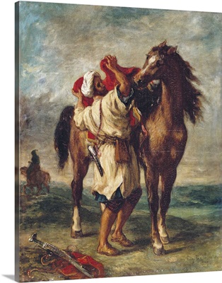 Arab Saddling His Horse