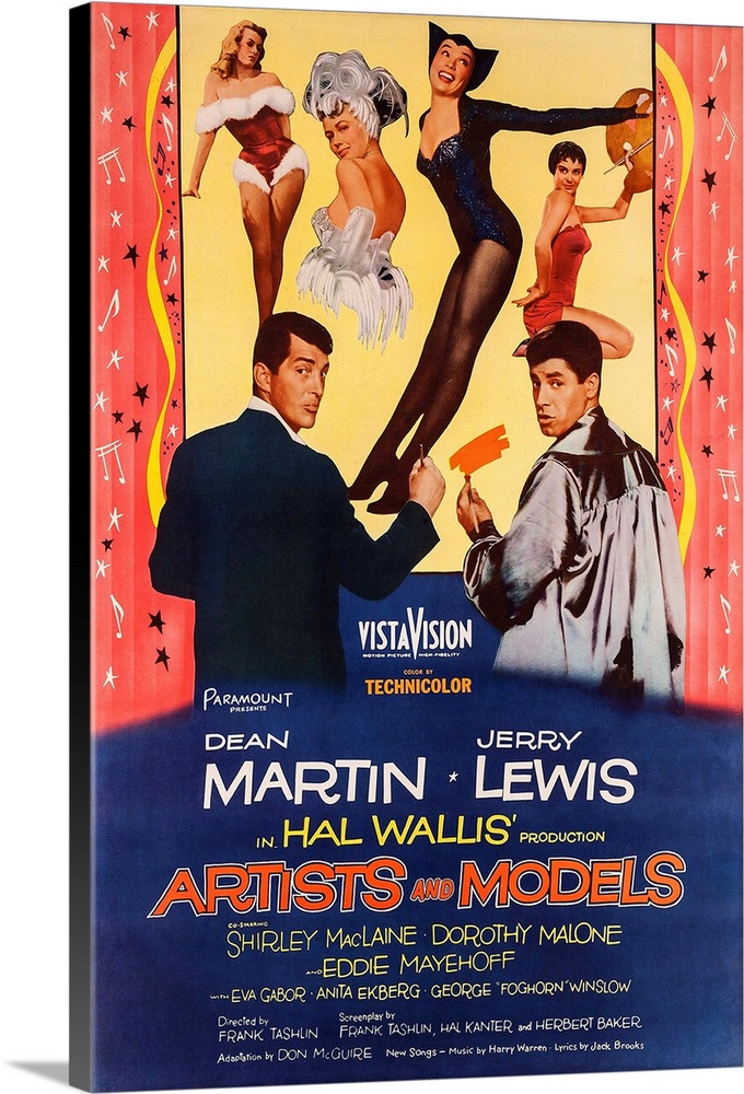 ARTISTS AND MODELS, US poster art, from left: Dean Martin, Shirley MacLaine, Jerry Lewis, 1955.