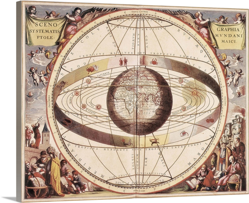 Atlas Coelestis seu Harmonia Macrocosmica (1661) by Andreas Cellarius. "Scenographia systematis mundani ptolemaici"represe...