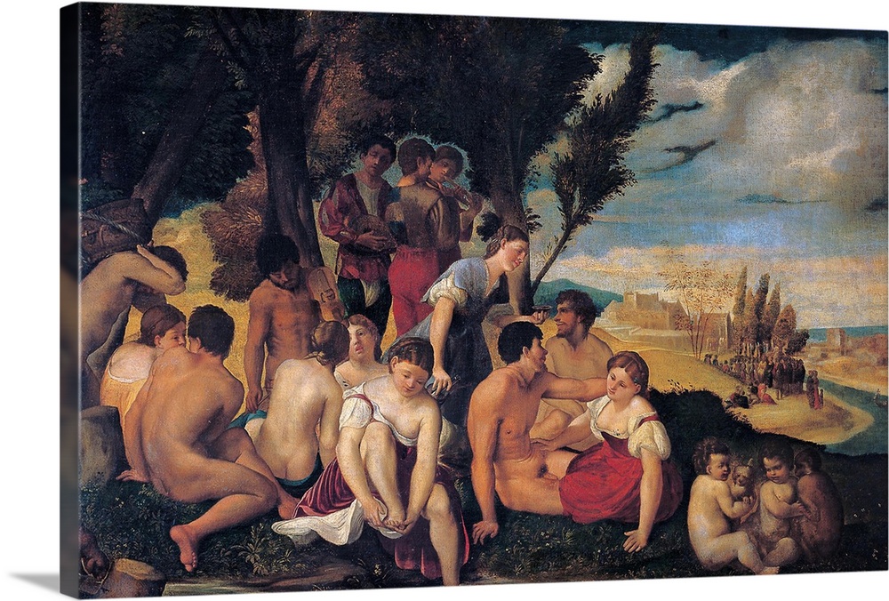 Bacchanal, by Giovanni Luteri know as Dosso Dossi, 1500 - 1520 about, 16th Century, oil on canvas, cm 108,5 x 162 - Italy,...
