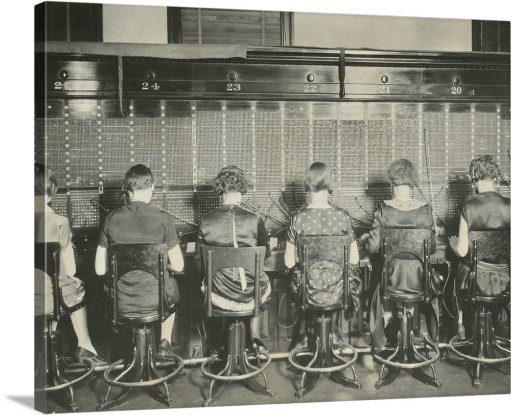 Back view of young women telephone switchboard operations. Washington, D.C., April 7, 1927.